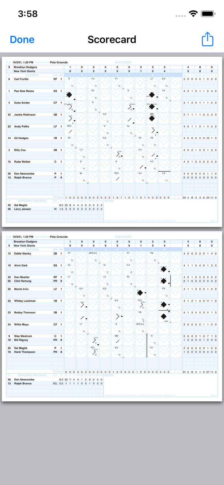Scorecard screen